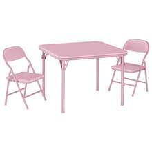 Set Mesa y Sillas Infantil Plegable - Asientos Cómodos de PU | Para Comedor, Actividades y Espacios Pequeños - Rosa - Ver 1