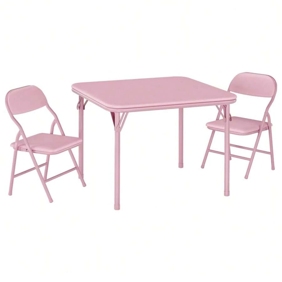 Set Mesa y Sillas Infantil Plegable - Asientos Cómodos de PU | Para Comedor, Actividades y Espacios Pequeños - Rosa - Ver 1