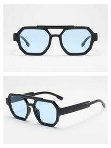 1pc Unisex Square Frame PC Material Fashion Glasses , Minimalist Stylish High-End Fashion, Suitable For Travel, Leisure, Party, Beach, Daily Wear - Black Frame Blue Tablet - View 5