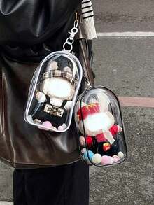 1pc Multifunction Storage Bag For Labubu Doll, Transparent Display Bag With Keychain, Portable Storage Bag Compatible With Labubu, Mini Blind Box Doll Hanging Zipper Closed Mystery Storage Box, Suitable For Doll, Cable, Cosmetics, Small Accessories Storage [Doll Not Included], Transparent Bag For Cosmetic And Travel Toiletries Storage - 多色 - 查看 2