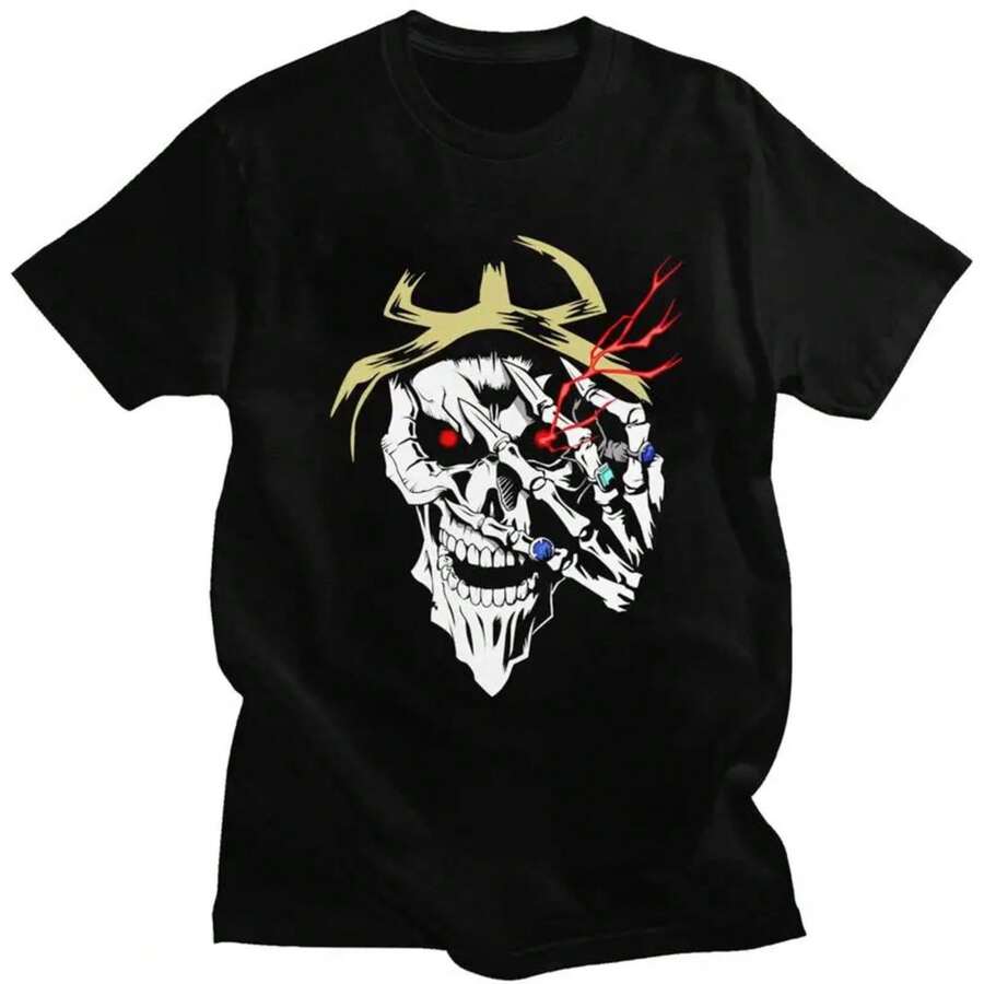 Custom Overlord Skull T Shirt For Men 100% Cotton Tshirt Casual Tee Skeleton Ainz Ooal Gown T-Shirt - Black - View 1