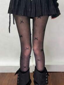 1 Pair Women's Rhinestone Bow Tie Stockings, Sheer Tights, Lolita Thin Skin-Friendly Pantyhose, Suitable For Cute JK Lolita Girl Outfits - Multicolor - View 14