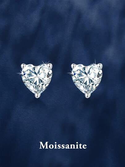 2 piezas Pendientes de botón de Moissanita en forma de corazón de 0.5 quilates x 2 de plata de ley 925 con diseño minimalista y elegante, adecuados para uso diario, fiestas, vacaciones, cumpleaños, San Valentín, aniversario de boda, regalo de joyería para mujeres