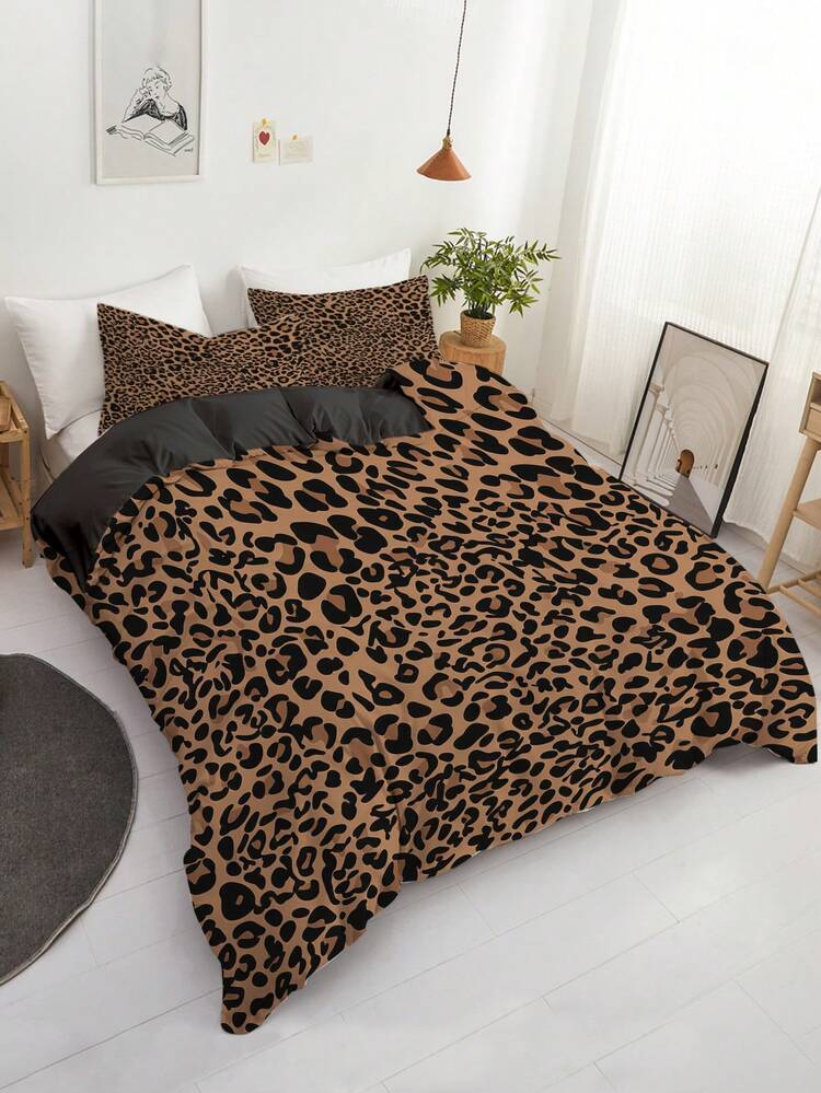 3pcs Classic Timeless Leopard Print Duvet Cover Set (1*Duvet Cover + 2*Pillowcase, Without Core), Authentic Brown & Black Leopard Spot Pattern, Rich Textured Animal Print Design, Soft & Skin-Friendly, Soothing Visual Fatigue,Suitable For All Seasons, Zipper Closure, Suitable For Hotel, Bedroom, Guest Room And Dormitory Decoration Bedding, And Easy Care,Chic, Lightweight, Breathable, And Easy Care,Fashion Modern Simple - Brown - View 8