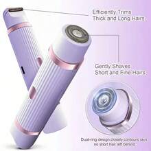 Women's Dual-Head Bikini Trimmer & Body Hair Remover 2-In-1, USB Rechargeable, Waterproof, Painless Electric Razor For Silky Smooth Skin. Unisex Electric Shaver For Pubic Area, Underarms, And Legs Hair Removal. Dual-Head Design Leaves No Dark Stubble. Ideal For Mother's Day Gift And Summer Essential. - 淡紫色 - 查看 3