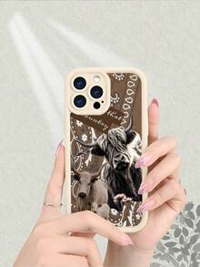 Western Highland Cow & Calf Phone Case, Aesthetic Country Style Bull Graphic With Paisley Pattern, Shockproof Protective Soft Cover Compatible With IPhone 17/16/15/14/13/12/11/7/X Pro Max Plus - trắng - Xem 3