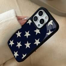 Navy Blue Background Silver Star Textured Pattern 17 Pro Max Phone Case, 16 Pro 15 14 13 12 11 Shockproof, Minimalist Creative, Premium High-Quality TPU With Straight Edge Glass Protection, Holiday Gift, Suitable For Various Occasions - Black - View 3