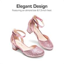 Girls Dress Shoes Closed Toe High Heels Ankle Strap Toddler Little Big Kid Wedding Flower Party Pump - Hồng - Xem 4