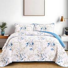 DJY 3 Pieces Queen King Size Gradient Aqua Flower Pattern Bedspread Coverlet For All Season,Soft Lightweight Microfiber Bedding Set,Wedding Items,Valentines Day Home Bed Room Decor,Easter Gifts,Mothers Day Gift,All Season - 藍色 - 查看 11