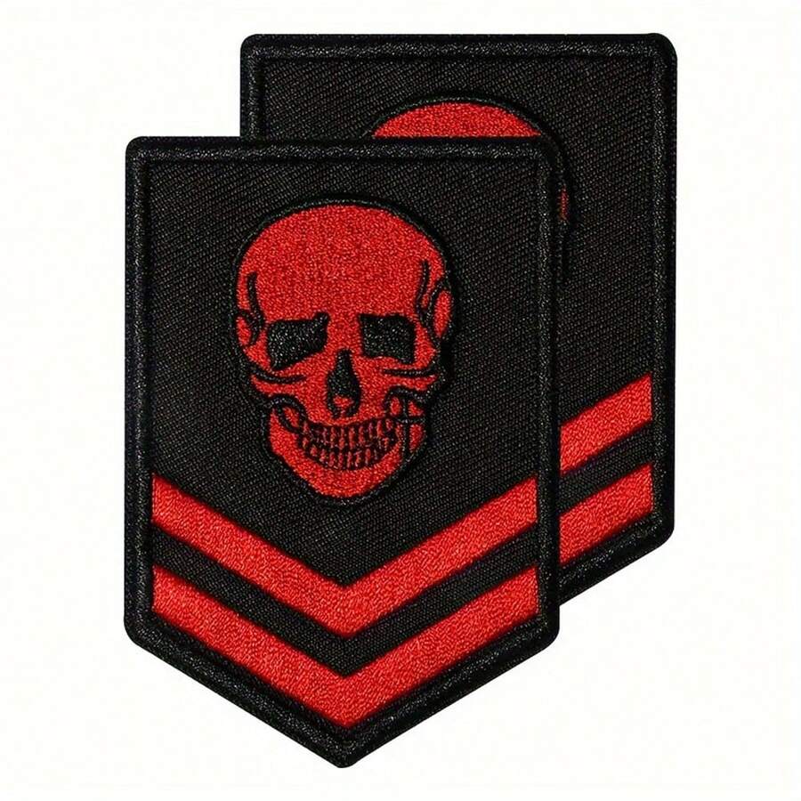 2 Packs Embroidered Skull Patch Applique - Mixed Color Iron-On/Sew-On Clothing Accessory Patches - A - View 1