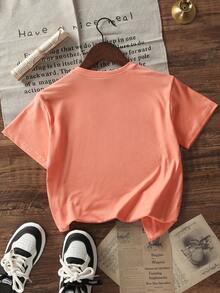Tween Boys Casual Printed Crew Neck Short Sleeve T-Shirt, Summer Top - Coral Orange - View 4