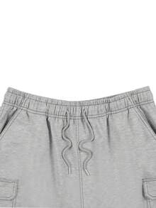 夏季拼色印花休閒短褲 男款寬鬆嘻哈戶外通勤沙灘褲 - 淺灰色 - 查看 4