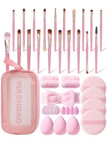 39PCS Makeup Tools Set Including:20PCS Makeup Brush Set+1pc Multi-Functional Zipper Toiletry And Cosmetic Bag Waterproof+2PCS Hand Bowl Strap+1pc Hairband+4PCS Mini Air Cushion Powder Puffs+4PCS Mini Makeup Sponges+3PCS Makeup Sponges+4PCS Circular Powder Puffs,All-In-One & Beginner-Friendly | Travel-Ready & Gift-Ready | Perfect For Newbies/Her - Multicolor - View 1