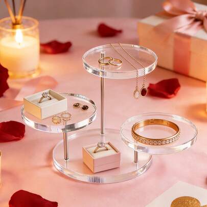1pc 3-Tier Acrylic Jewelry Display Stand, Showcasing A Fashionable And Elegant Style, Suitable For Organizing Cosmetics, Perfumes, Collectibles, Models On Desktops, Cosmetic Display Rack, Jewelry Tray, Storage Tray