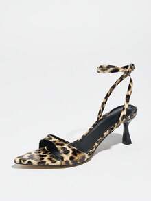 SHEIN BAE Spring/Summer Women's Glamorous Sexy Leopard Print Mirror Embossed Soft Synthetic Leather High Heel Sandals - Multicolor - View 4