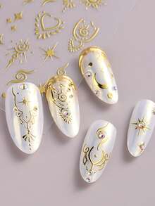 Bộ sticker dán móng tay 3D lấp lánh vàng bạc ánh kim - Hình dán tự dính chủ đề Mặt Trời, Mặt Trăng, Sao và Không Gian với hiệu ứng lấp lánh cho móng tay acrylic bóng, trang trí móng tay DIY hình hoạt hình thiên thể. - Vàng - Xem 8