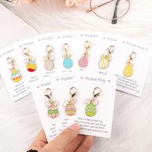 10个可爱迷你复活节兔子彩蛋钥匙扣，口袋拥抱魅力彩蛋和口袋拥抱卡片复活节钥匙圈，非常适合生日、复活节、母亲节、父亲节等特别场合，鼓励合成宝石，可爱迷你纪念品礼物 - 彩色 - 查看 2