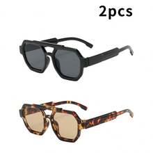 1pc Unisex Square Frame PC Material Glasses, Minimalist Stylish High-End Fashion, Suitable For Travel, Leisure, Party, Beach, Daily Wear - 2-piece Combo Pack (Tortoiseshell Tea + Black Tea) - View 7