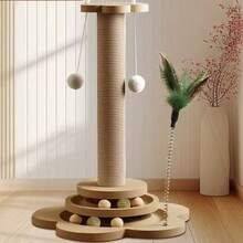 Large Cat Tree Scratching Post Pet Climbing Tower 46*24CM With Column Turntable - Burlywood (original Wood Color) - View 1