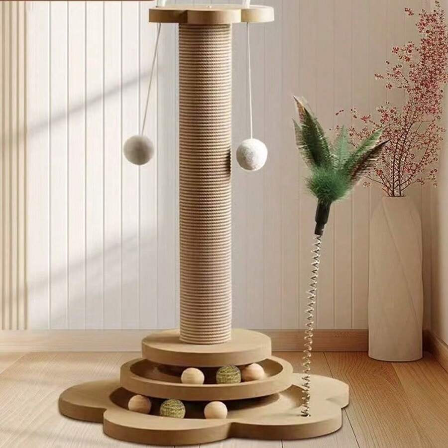 Large Cat Tree Scratching Post Pet Climbing Tower 46*24CM With Column Turntable - Burlywood (original Wood Color) - View 1