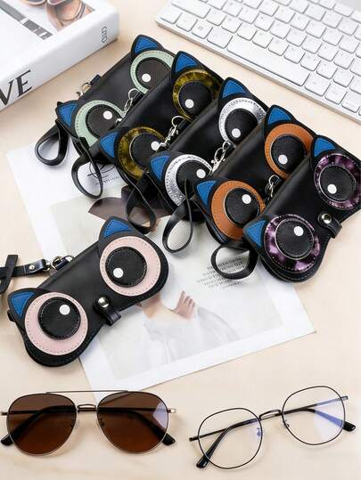 1个卡通图案可爱眼镜收纳袋，轻便便携通用眼镜袋，男女通用，防尘保护套，适用于老花镜和近视眼镜，装饰挂件，日常通勤旅行口袋收纳袋