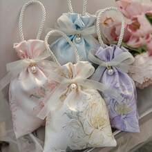 10 Bags Of Wedding Sweet Treats In Peony Flowers. High-End Wedding Sweet Box. Hand-Held Candy Bag. Light Luxury Flower Bag With Pearls And Ribbons. - Multicolor - View 7