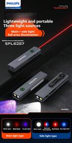 Philips (PHILIPS) SFL6257 High-Intensity Flashlight With UV Light, Small Home Use Laser Pointer, Multifunctional Outdoor Emergency Light, 16H Battery Life, Tri-Color Light Source, Slim And Magnetic Design - Black - View 6
