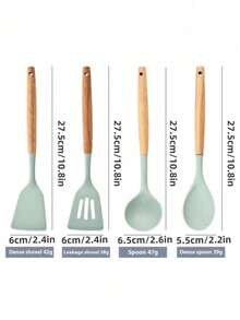 1pc Silicone Spatula Non-Stick Pan Dedicated Spatula, Home Cooking Spatula, Wooden Handle Ladle Soup Spoon 12pcs Kitchenware Set - Multicolor - View 8