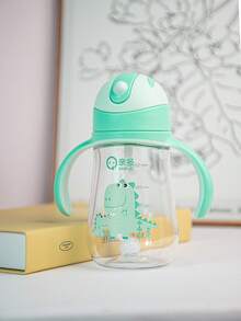 1pc 300ML Cute Design Children's Cup, Infant Anti-Choke Training Cup, Dustproof Leakproof Shockproof, Transparent Weighted Ball, With Handle And Markings, Suitable For Babies 6 Months+, Home, Kindergarten, Outdoor Use, Lovely Cup, Holiday Gift - Green - View 1