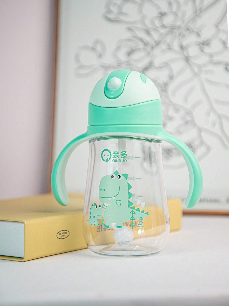 1pc 300ML Cute Design Children's Cup, Infant Anti-Choke Training Cup, Dustproof Leakproof Shockproof, Transparent Weighted Ball, With Handle And Markings, Suitable For Babies 6 Months+, Home, Kindergarten, Outdoor Use, Lovely Cup, Holiday Gift - Green - View 1
