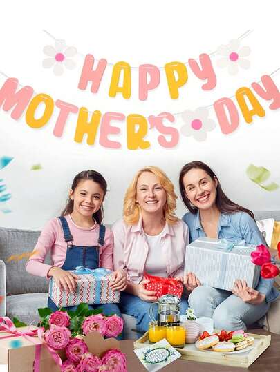 1 Set Felt Flag For Mother's Day, Mother's Day Colorful Flag Printed With "Happy Mother's Day" And Floral Pattern, Suitable For Mother's Day And Theme Party Decoration