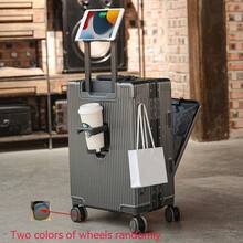(20/24lnch)Aluminum Frame Carry On Luggage With Cup Holder ,Mobile Phone Stand And Usb Port, Front Compartment, TSA Lock,Airline Approved Carry-On Hardside Suitcase Spinner Wheels - Multicolor - View 19