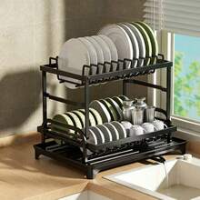 Space-Saving 2-Tier Dish Rack – Heavy-Duty Kitchen Organizer With Drainage System, Includes Utensil Holder And Cup Drying Rack, Ideal For Kitchens - Multicolor - View 12