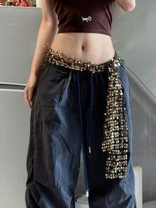 1pc Jazz Dance New Arrival Niche Sequin Hollow Waist Strap Street Dance Kpop Belly Dance Waist Chain Dance Hip Scarf - Multicolor - View 11