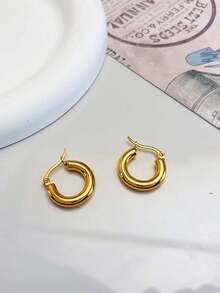 OBOVAY Elegant Minimalist 304 Stainless Steel Gold-Plated C-Shaped Hoop Earrings, Suitable For Young Women To Attend Parties, Also An Ideal Gift For Mother's Day, Valentine's Day For Wife Or Friends - Gold - View 6