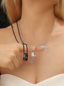 ATLVXJL 两件套夜光情侣/友谊项链，含夜光戒指吊坠，休闲首饰套装，适合日常佩戴和节日礼物 - 彩色 - 查看 2