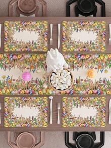 1 قطعة من زينة طاولة عيد الفصح بأذنين أرنب وبيض وأزهار برية، ديكور للطاولة في الحفلات والمنزل والمطبخ والمائدة في المناسبات العطلات - متعدد الألوان - مشاهدة 6