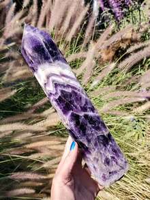 1 pieza Cuarzo de amatista natural - Piedra preciosa a granel con patrón de rayas coloridas, forma de varita hexagonal, cuarzo cristalino, tamaño 2,76 - 4 pulgadas, cristal y piedra - Punta de la Torre Amatista de Ensueño - Ver 7