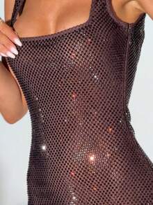 Ladies And Gentlemen, Slim Fit And High-End Party Party, Street Fashion , Hot Diamond Solid Color Suspender, Female Style Backless Sleeveless Generous Waist Cinching Dress - Cà phê - Xem 3