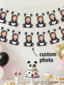 7/14/21pc Customized Cute Panda Banners,Personalized Panda Theme Banners,Birthday Party Decorations,Custom Face Photo Banner,Panda Home Wall,Event Party Decorations Banner - Multicolor - View 1