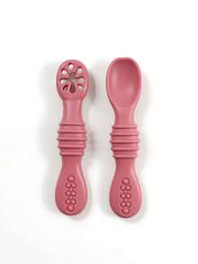 2 piezas Cucharas de alimentación de silicona para bebé, cucharas suaves para puré de frutas, portátiles y suaves para la autoalimentación del bebé - Multicolor - Ver 21