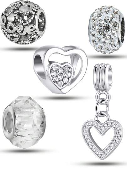 5件套“爱心”圆点水钻白色树脂时尚项链手链配饰DIY