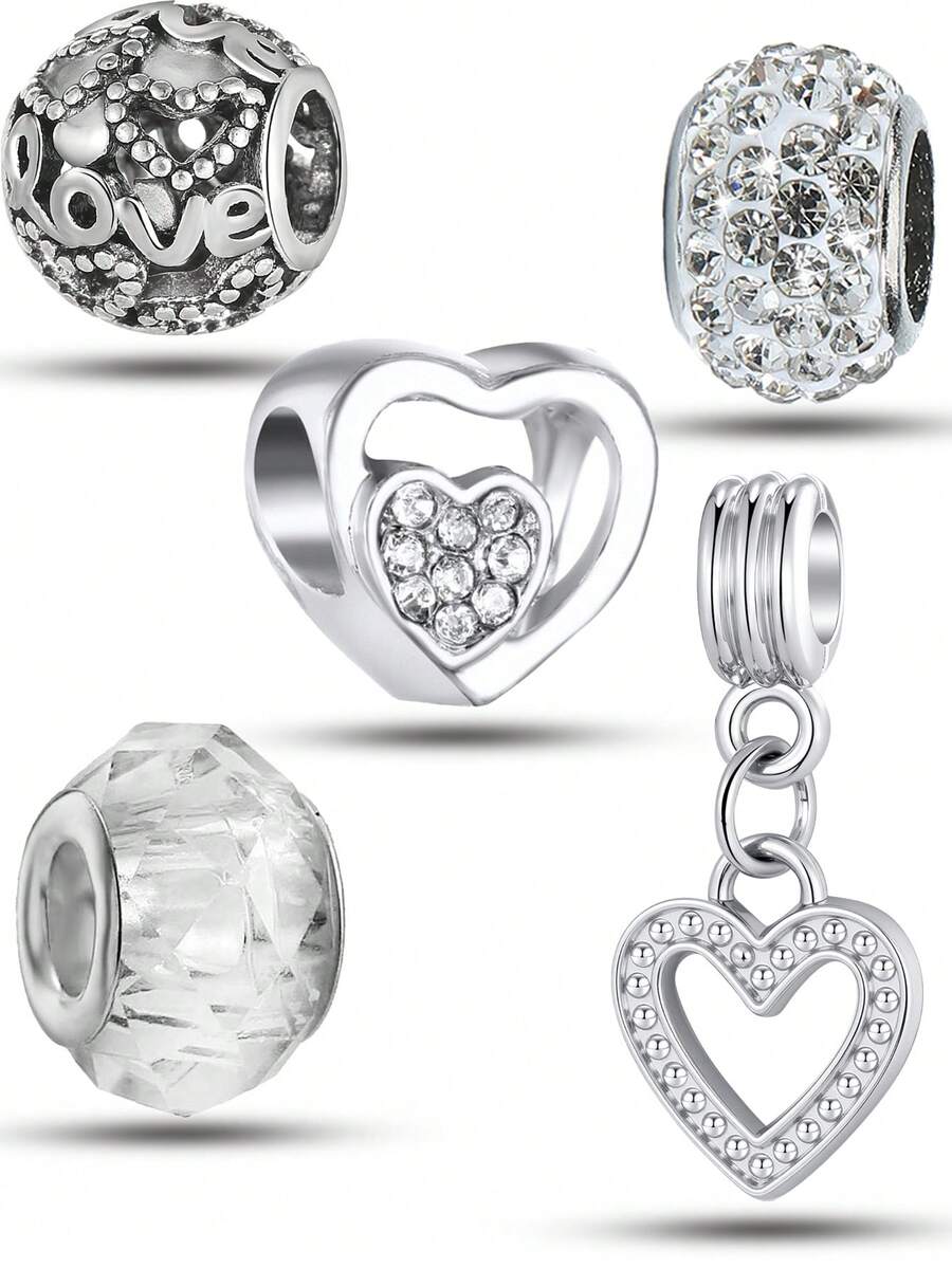 5件套“爱心”圆点水钻白色树脂时尚项链手链配饰DIY - 彩色 - 查看 1