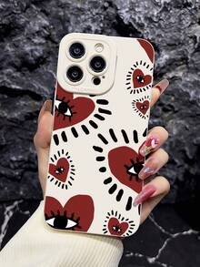 1pc White Heart Eyes Minimalist Full Coverage TPU Shockproof Phone Case Compatible With Iphone 17, 16, 15, 14, 13, 12, 11 Pro Max, Air - Multicolor - View 2