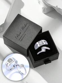Gift Box Style Elegant Cubic Zirconia Ring Set, Women's Party Evening High-End Jewelry, Copper Material Resistant To Fading And Hypoallergenic, Perfect Holiday Gift - Silver - View 8