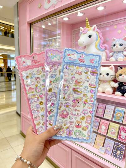 Dreamy Unicorn Series, Cute Cat Rabbit Animal Elements, Crystal Clear 3D Embossed, Cartoon Waterproof 3D Stickers, Scrapbooking Decorative Stickers, Children's Reward Stickers