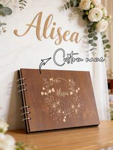 1 Libro de visitas de madera personalizado con nombre, 1 álbum de libro de visitas de boda con tema floral hermoso, 1 libro de visitas creativo. Este es un gran regalo para familiares y amigos, hecho con encuadernación espiral resistente. - Negro - Ver 5
