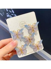 5个装彩色蝴蝶发夹，甜美亚克力蝴蝶发饰，女孩装饰发夹，适合日常佩戴，四季皆宜 - 寶藍色 - 查看 4