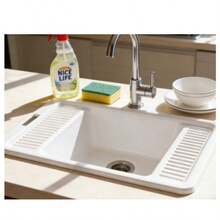 1-Pack Plastic Wash Tub - 69x45x21cm Utility Sink With Integrated Drainboards On Both Sides, Easy To Clean And Maintain, Color Random, Perfect For Home, Garage, And Outdoor Use - MultiWarna - View 2