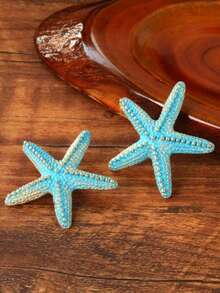 1 Pasang Anting Bintang Laut Vintage Minimalis, Gaya Laut yang Menyegarkan, Saturasi Rendah & Mencerahkan - Biru - View 3